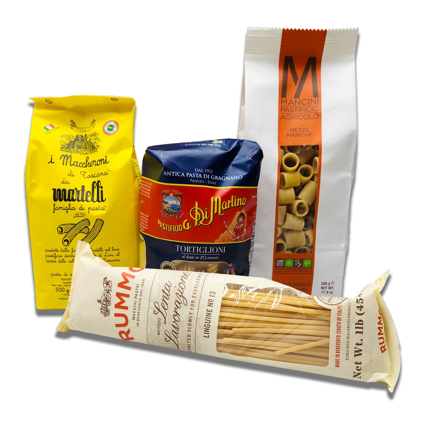 Italian Artisan Pasta Sampler - 4 Legendary Pasta Makers, 4 Classic Shapes