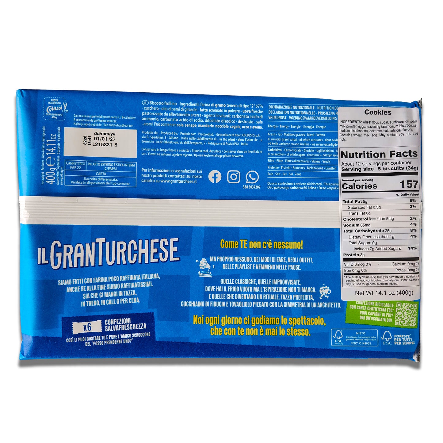 Colussi Il Gran Turchese Shortbread Cookies - Classic Italian Biscotti (400 g)
