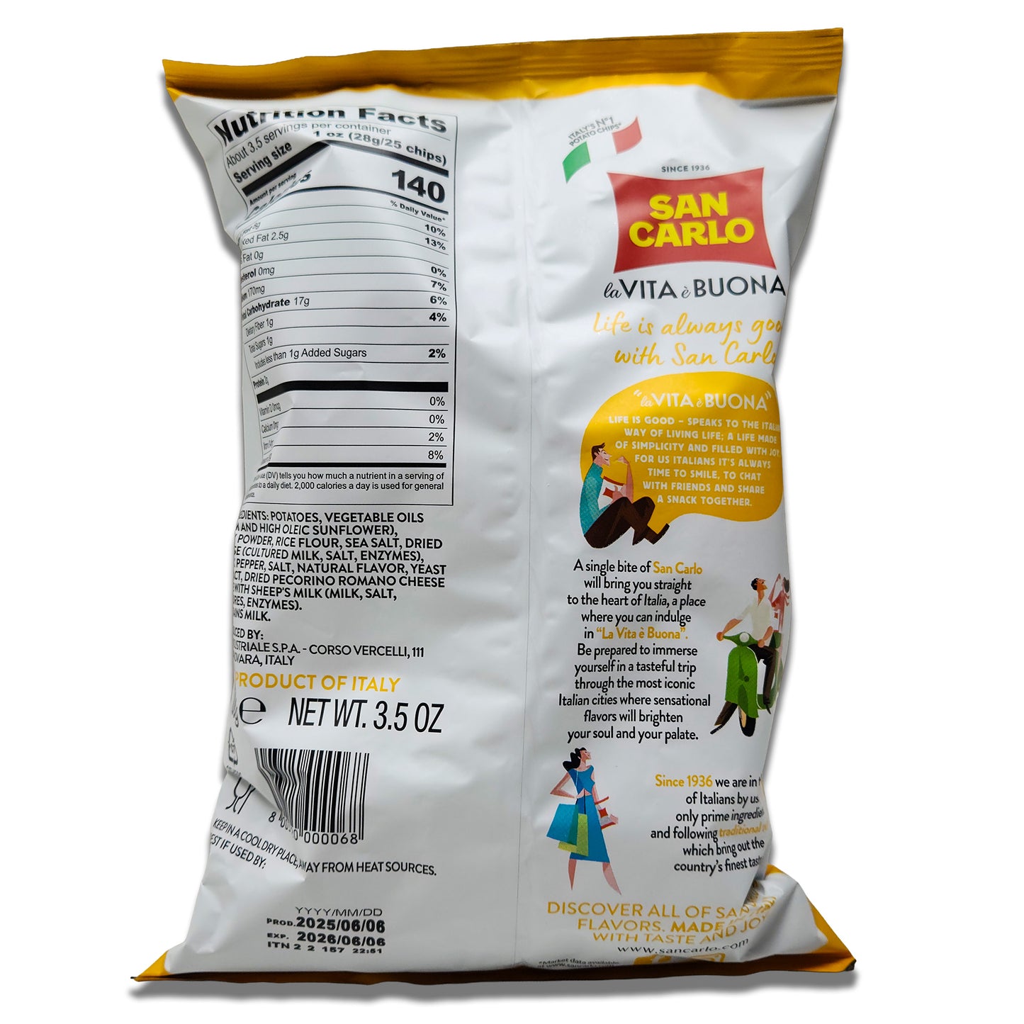 San Carlo Patatine Cacio e Pepe Potato Chips 100gr - Italian Crispy Chips with Cheese and Black Pepper