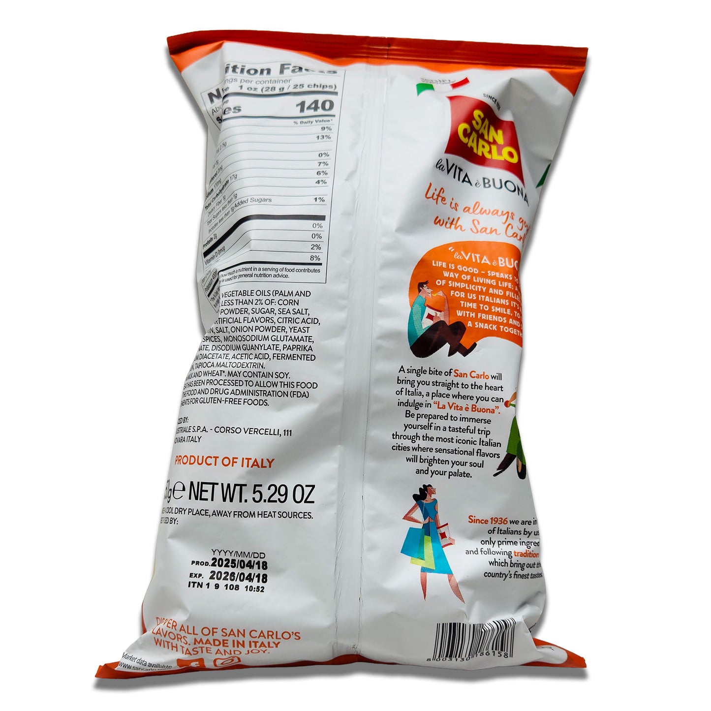 San Carlo Patatine Tomato Potato Chips 150gr - Italian Crispy Chips with Cheese and Black Pepper