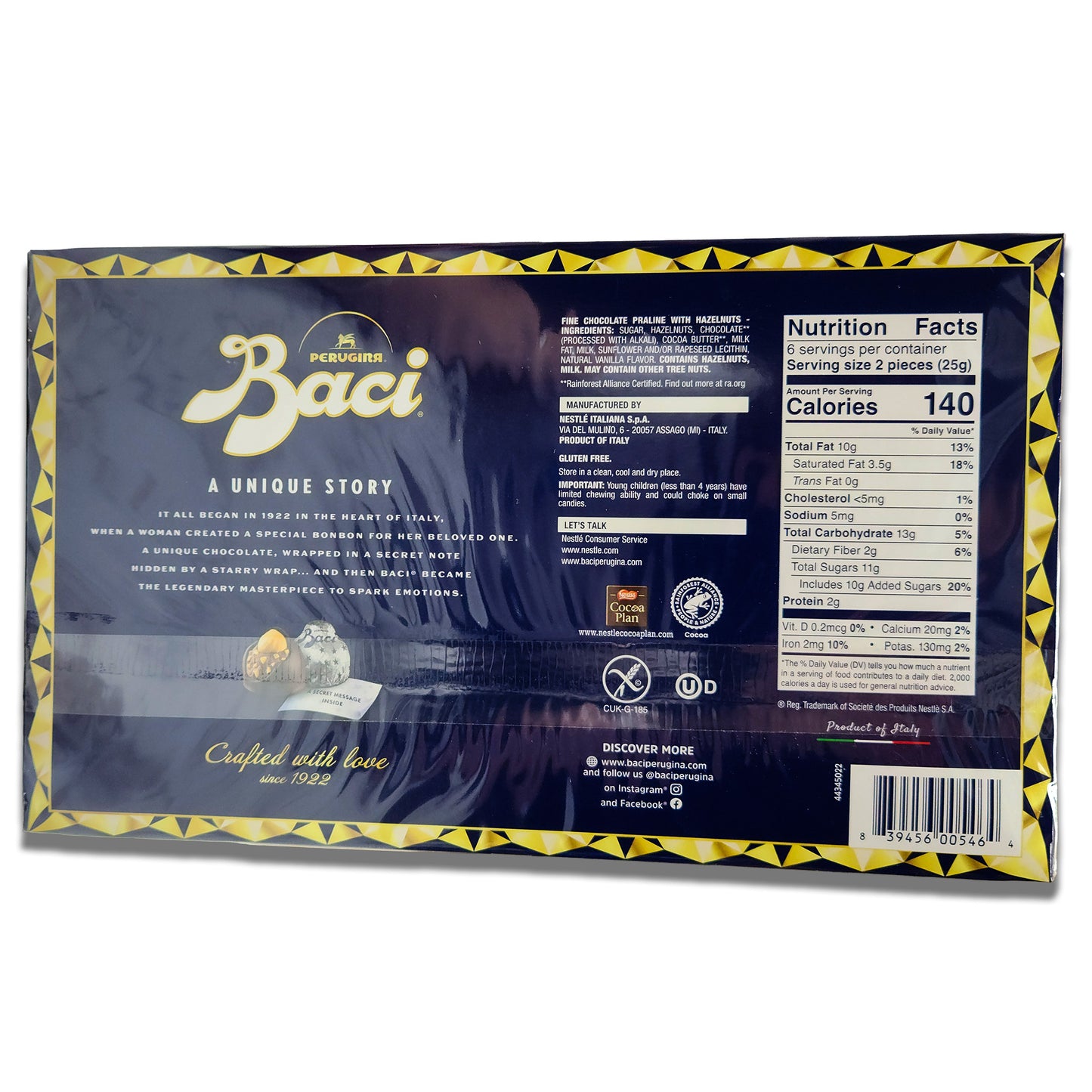 Perugina Baci Original Dark Chocolate Praline With Hazelnuts 150g Box
