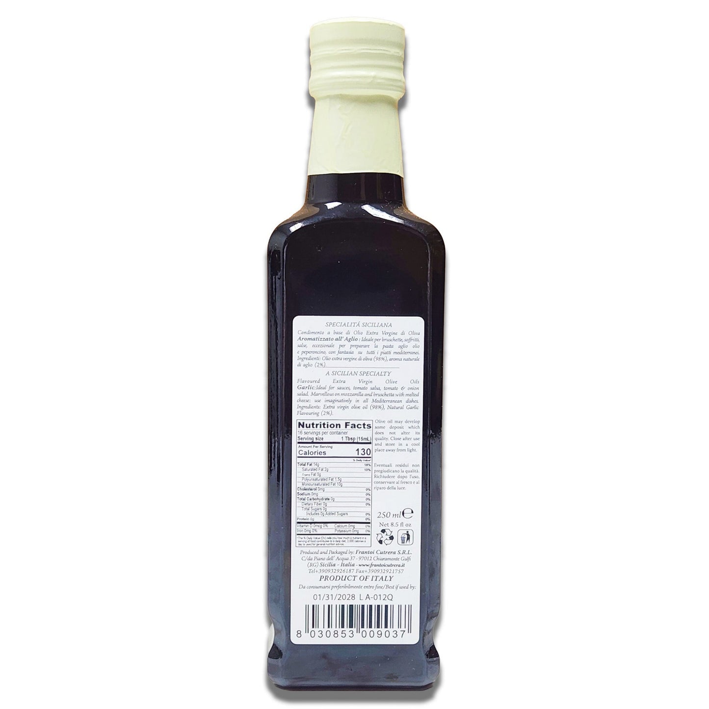Frantoi Cutrera Garlic Flavored Extra Virgin Olive Oil 250ml - Sicilian EVOO
