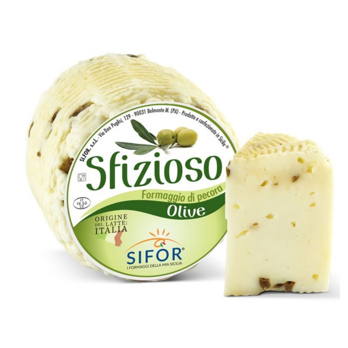 Sifor Pecorino Sfizioso Olive – Fresh Sheep's Milk Cheese with Olives (1 lb Wheel)