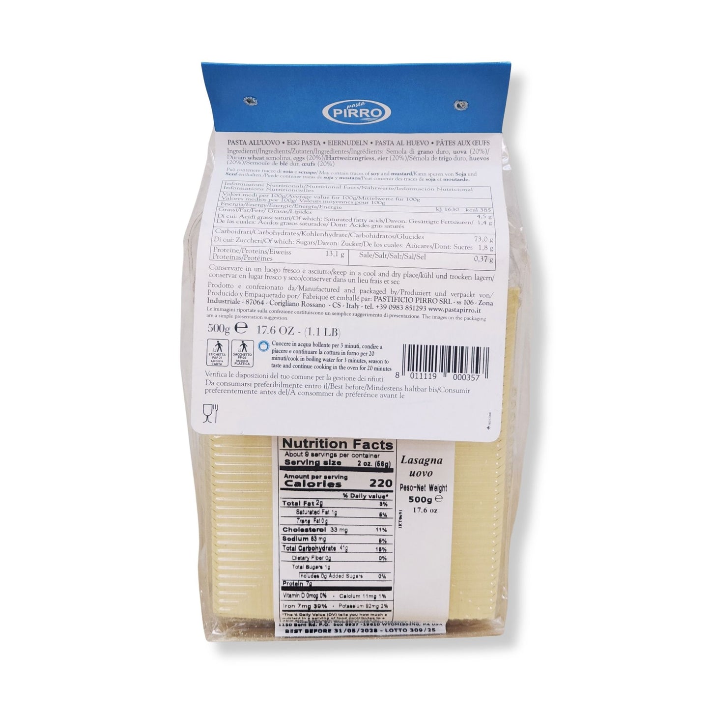 Pirro Egg Lasagna Sheets - 17.6 oz (500g)