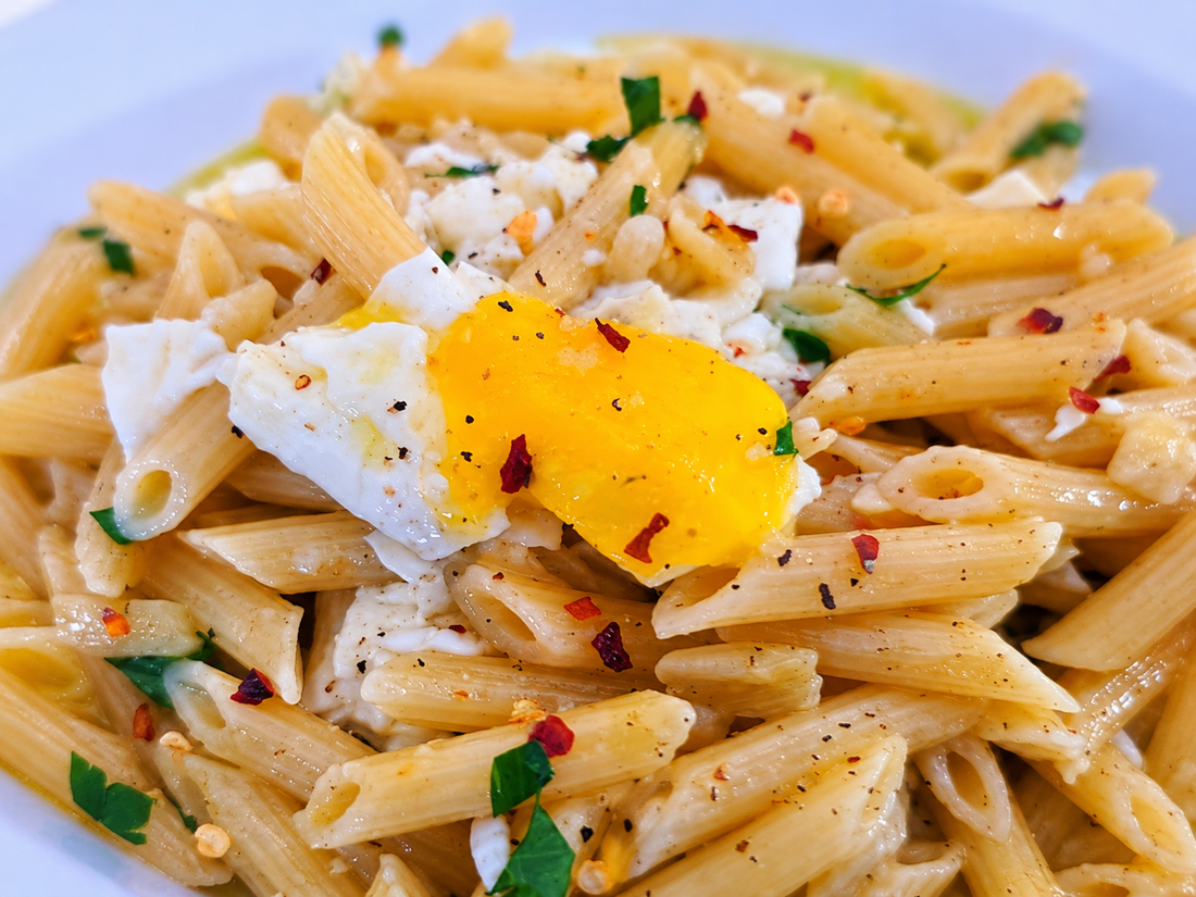 Pasta & Eggs for Breakfast with Garlic & Olive Oil