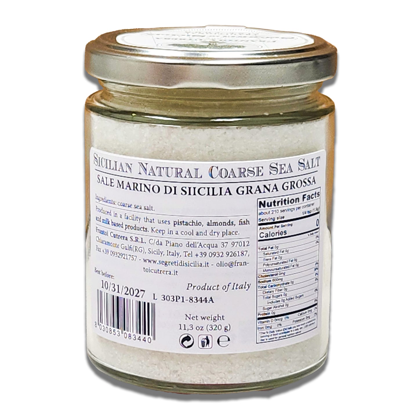 Segreti di Sicilia Coarse Sea Salt Glass Jar - 320g (11.3oz)