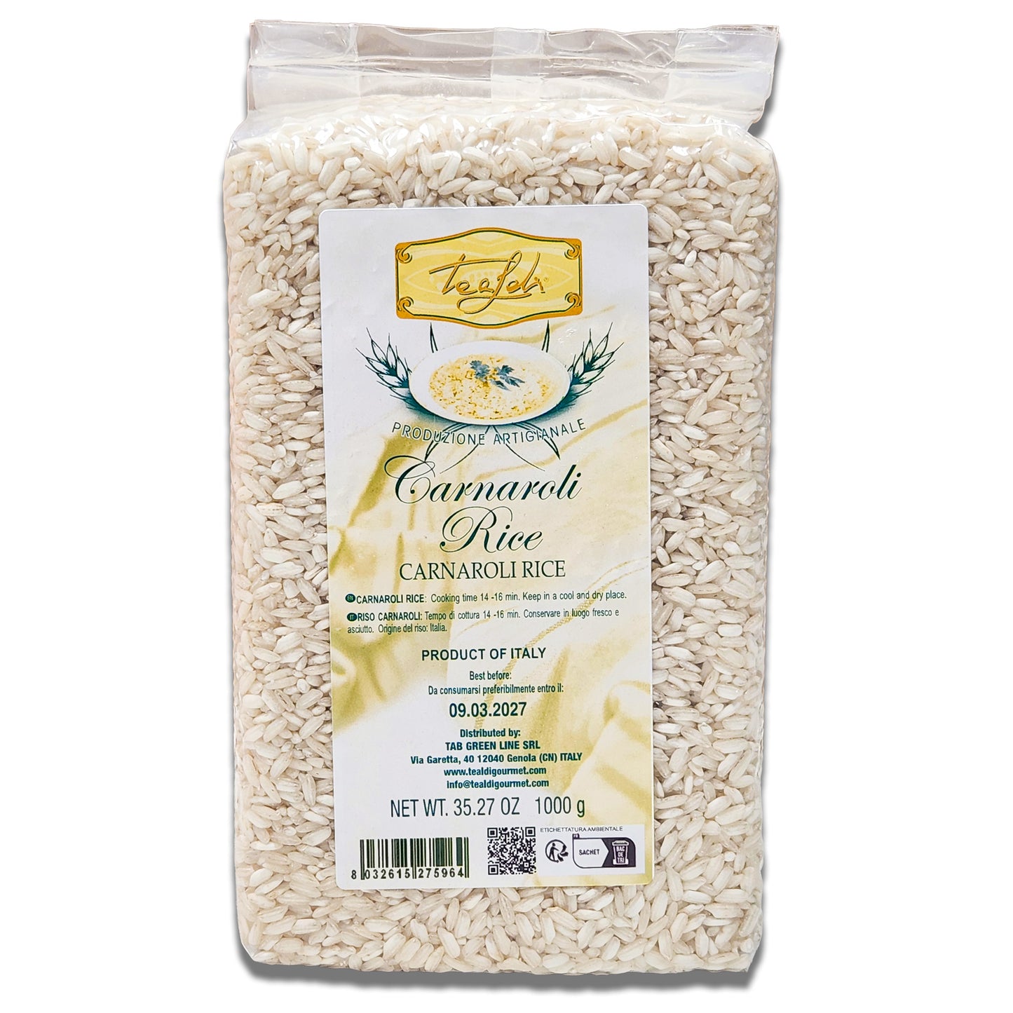 Tealdi Carnaroli Rice - 1Kg Vacuum-Packed | Premium Italian Superfino Rice for Risotto