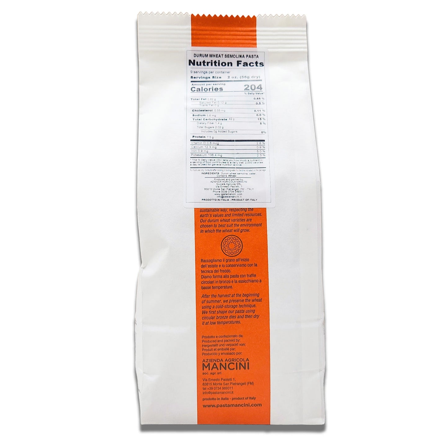 Mancini Lumache Rigate Pasta 500gr/17.6oz - Artisanal Italian Durum Wheat Pasta