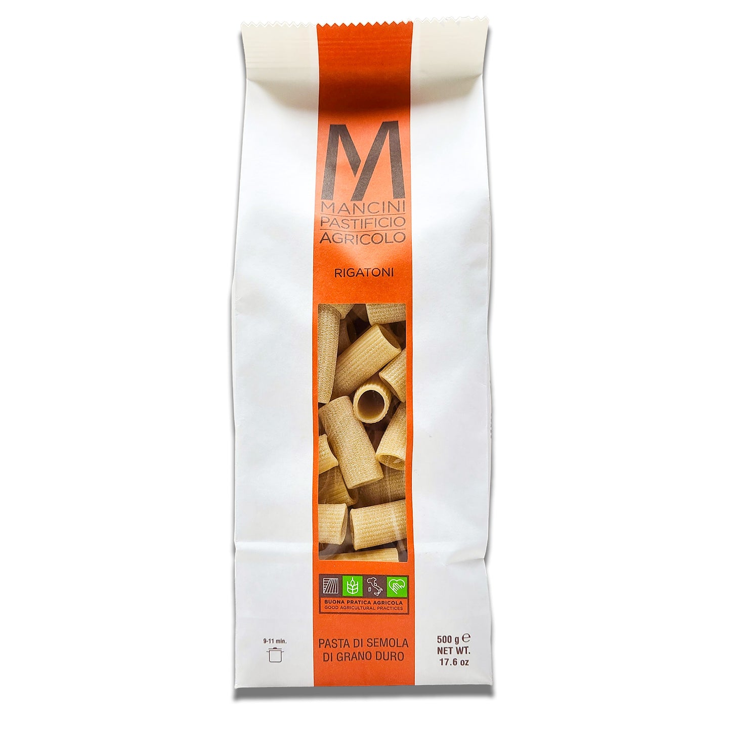 Mancini Rigatoni Pasta 500gr/17.6oz - Artisanal Italian Durum Wheat Rigatoni