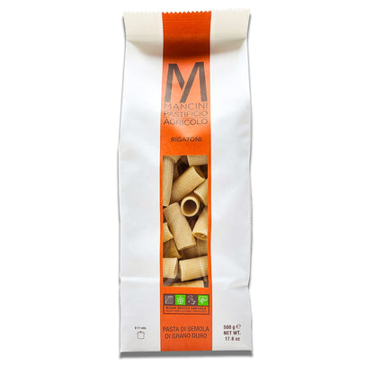 Mancini Rigatoni Pasta 500gr/17.6oz - Artisanal Italian Durum Wheat Rigatoni