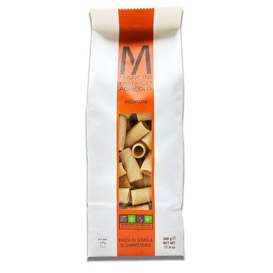 Mancini Rigatoni Pasta 500gr/17.6oz - Artisanal Italian Durum Wheat Rigatoni