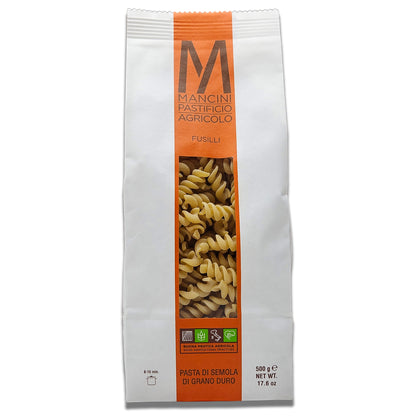 Mancini Fusilli Pasta 500gr/17.6oz - Artisanal Italian Durum Wheat Pasta