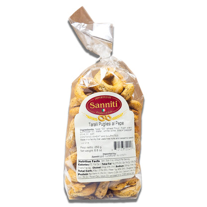 Sanniti Taralli CACIO E PEPE - Traditional Italian Snack with Cheese & Black Pepper, 250g Bag