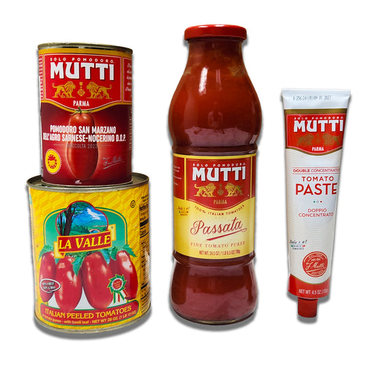 Italian Tomato Sampler - Mutti Passata, Mutti San Marzano, La Valle San Marzano Organic & La Valle Cherry Tomatoes