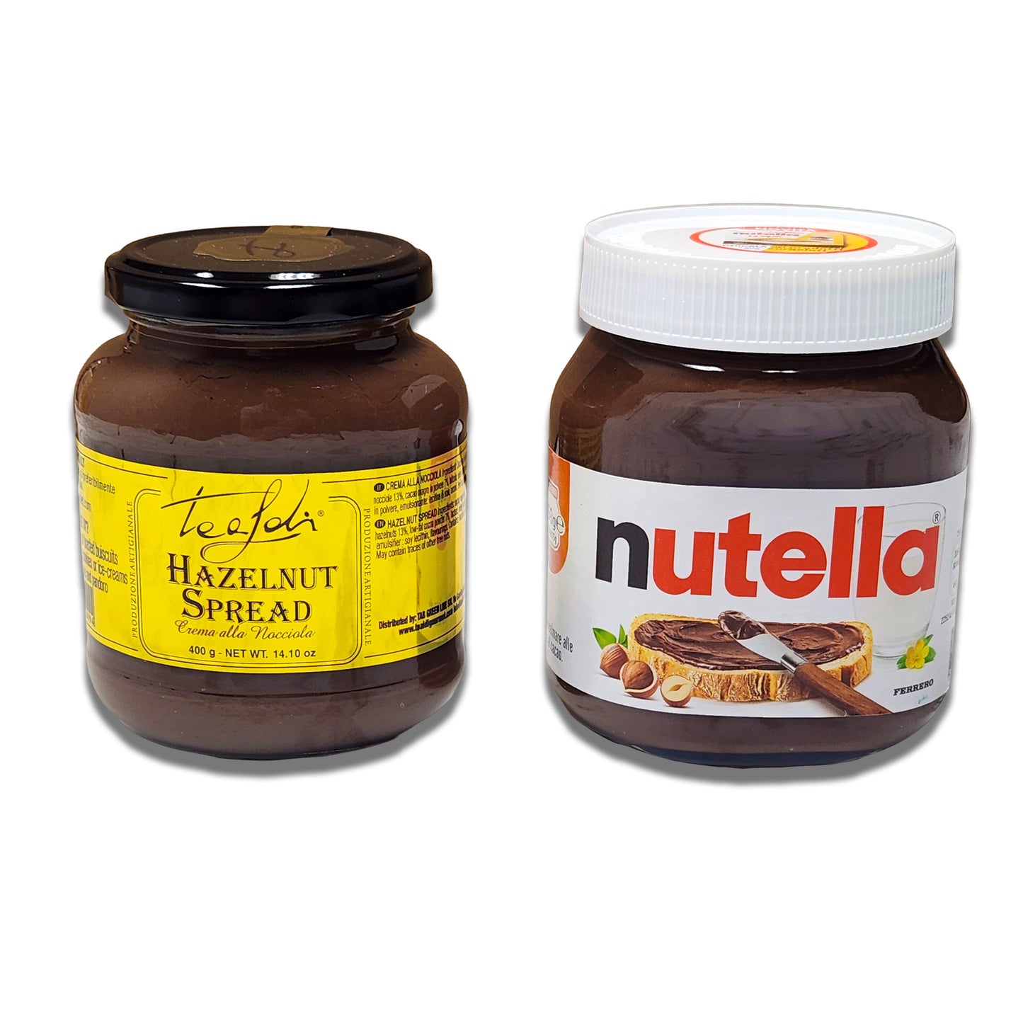 Italian Hazelnut Chocolate Spread Sampler - Nutella (Imported) & Tealdi Hazelnut Chocolate Cream