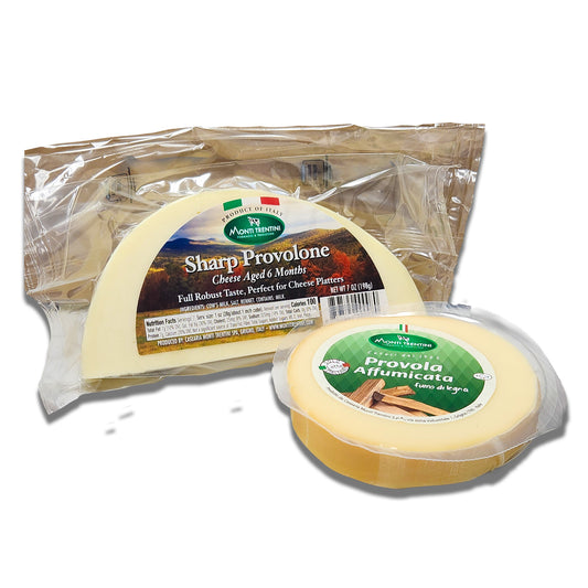 Italian Provolone Cheese Sampler - Monti Trentini Sharp Provolone & Provola Affumicata (2 × 7oz Wedges)