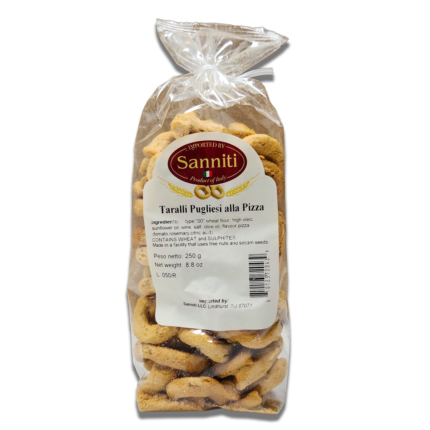 Sanniti Taralli PIZZA Flavor - Traditional Italian Snack Rings with Tomato & Olive Oil, 250g Bag
