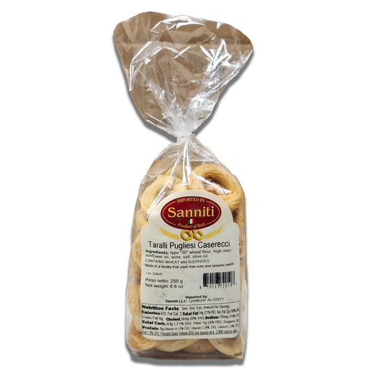 Sanniti Taralli Pugliesi Caserecci - Traditional Handmade Italian Snack Rings from Puglia, 250g Bag