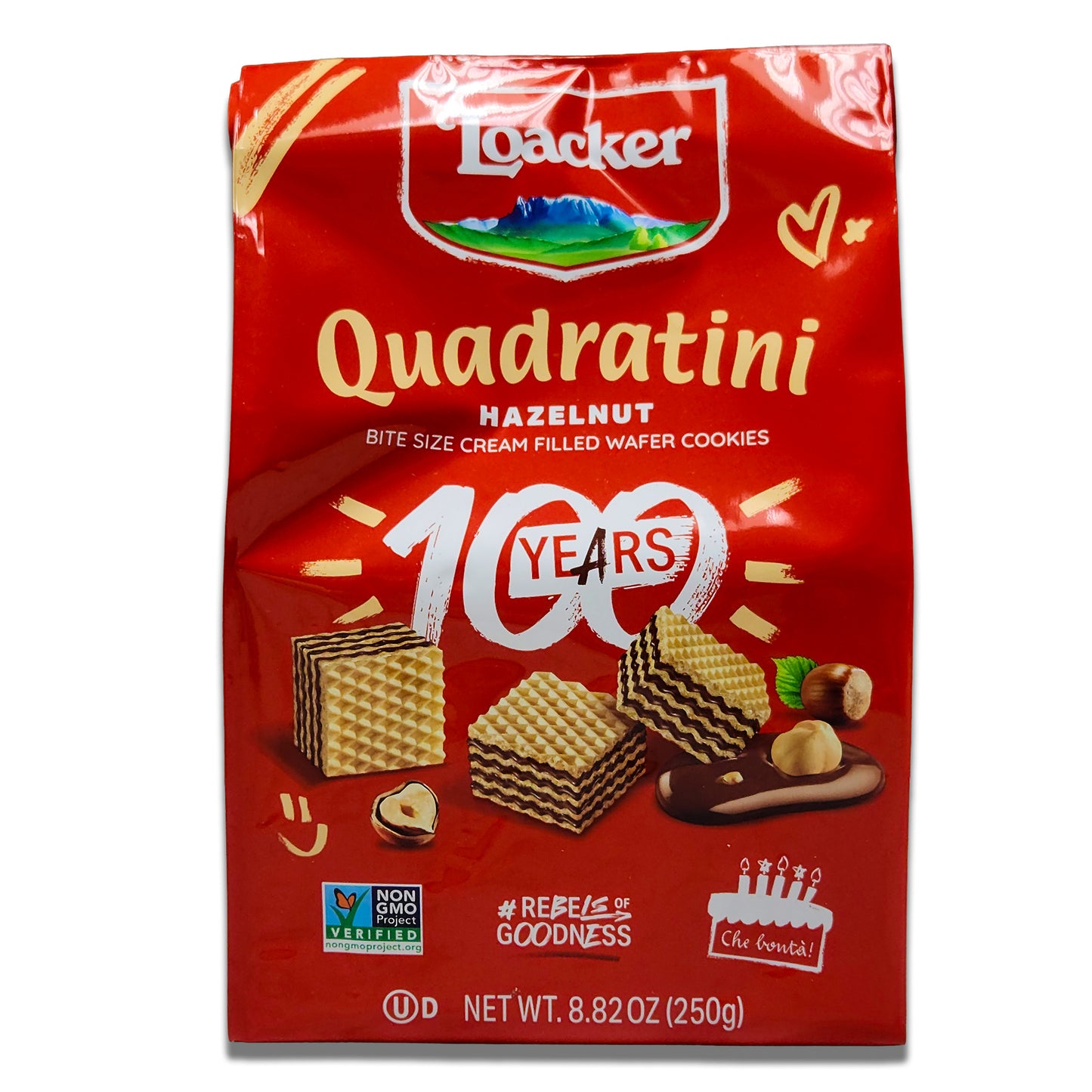 Loacker Quadratini Napolitaner Hazelnut Cube Wafers 250gr - Italian Wafer Cookies
