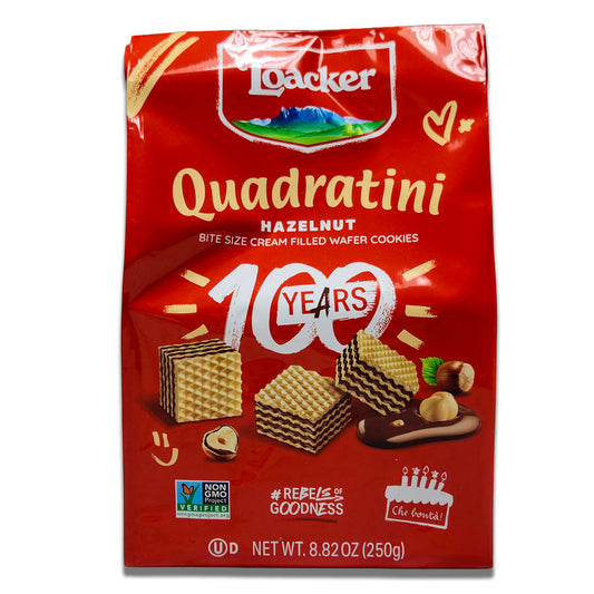 Loacker Quadratini Napolitaner Hazelnut Cube Wafers 250gr - Italian Wafer Cookies