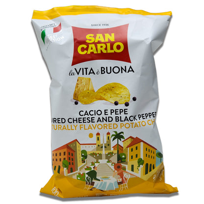 San Carlo Patatine Cacio e Pepe Potato Chips 100gr - Italian Crispy Chips with Cheese and Black Pepper