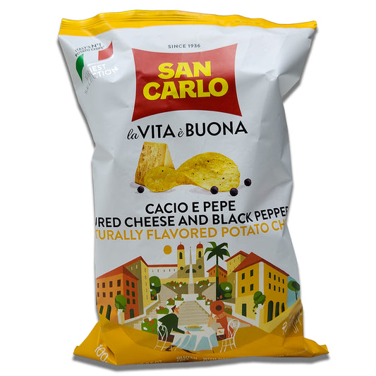 San Carlo Patatine Cacio e Pepe Potato Chips 100gr - Italian Crispy Chips with Cheese and Black Pepper