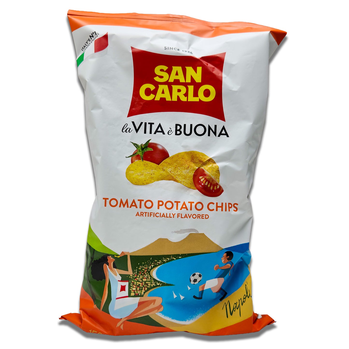 San Carlo Patatine Tomato Potato Chips 150gr - Italian Crispy Chips with Cheese and Black Pepper