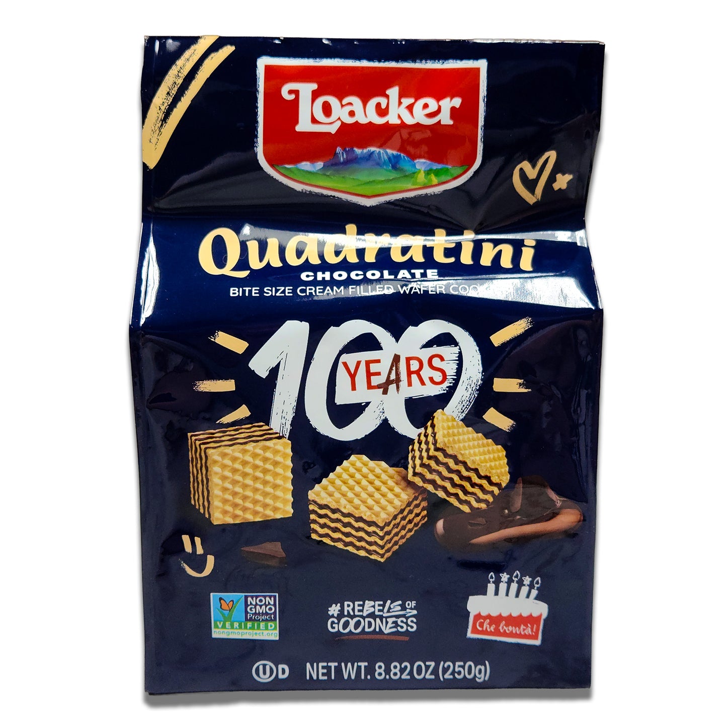 Loacker Quadratini Napolitaner Chocolate Cube Wafers 250gr - Italian Wafer Cookies