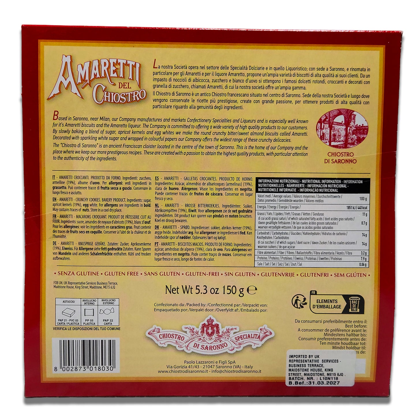 Amaretti del Chiostro Window Box - Italian Cookies 5.29 oz