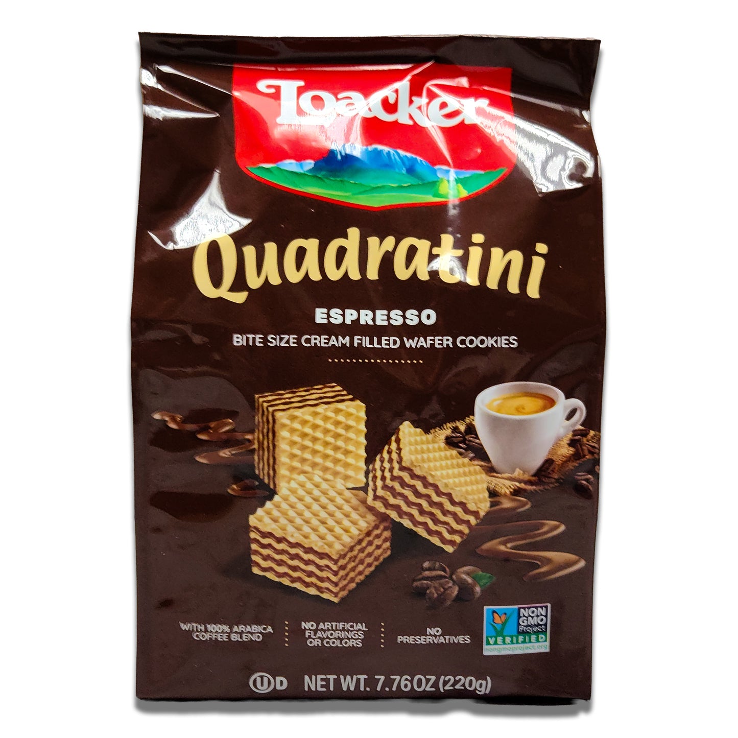 Loacker Quadratini Espresso Cube Wafers 250gr - Italian Coffee Wafer Cookies