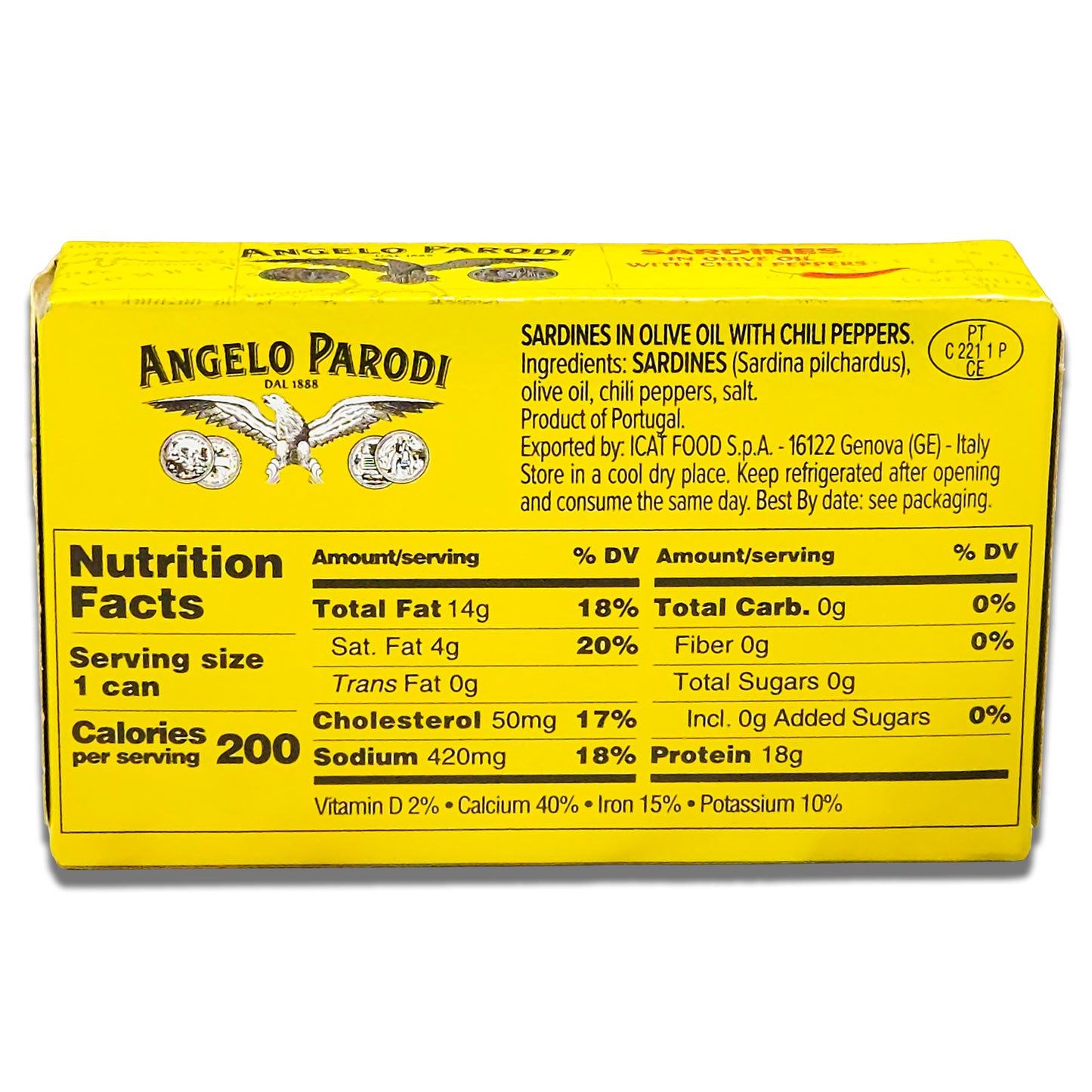 Angelo Parodi Spicy Sardines in Olive Oil - Wild Caught Portuguese Sardines with Chili Peppers - Imported From Italy