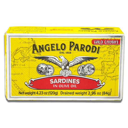 Angelo Parodi Sardines in Olive Oil - Wild Caught and Hand Packed Portuguese Sardines in Extra Virgin Olive Oil - Imported From Italy