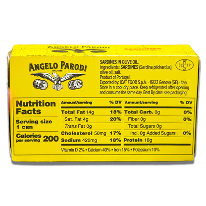 Angelo Parodi Sardines in Olive Oil - Wild Caught and Hand Packed Portuguese Sardines in Extra Virgin Olive Oil - Imported From Italy