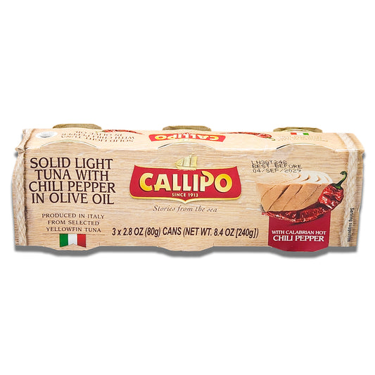 Callipo Solid Light Tuna in Olive Oil with Chili Pepper - 3 x 2.8oz (80g) Cans