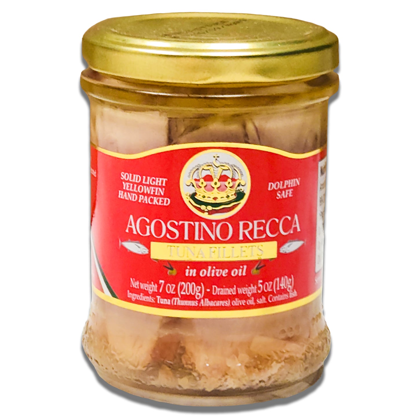 Agostino Recca Tuna Fillets in Olive Oil - 7oz Glass Jar