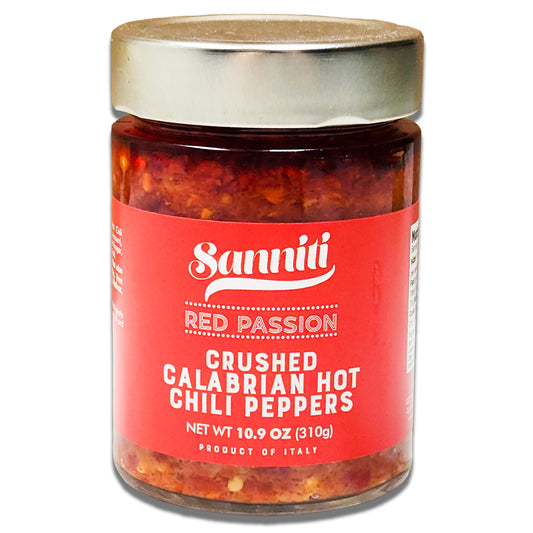 Sanniti Red Passion Crushed Calabrian Hot Chili Peppers - Bold Italian Pepper Condiment, 10.9 oz Jar
