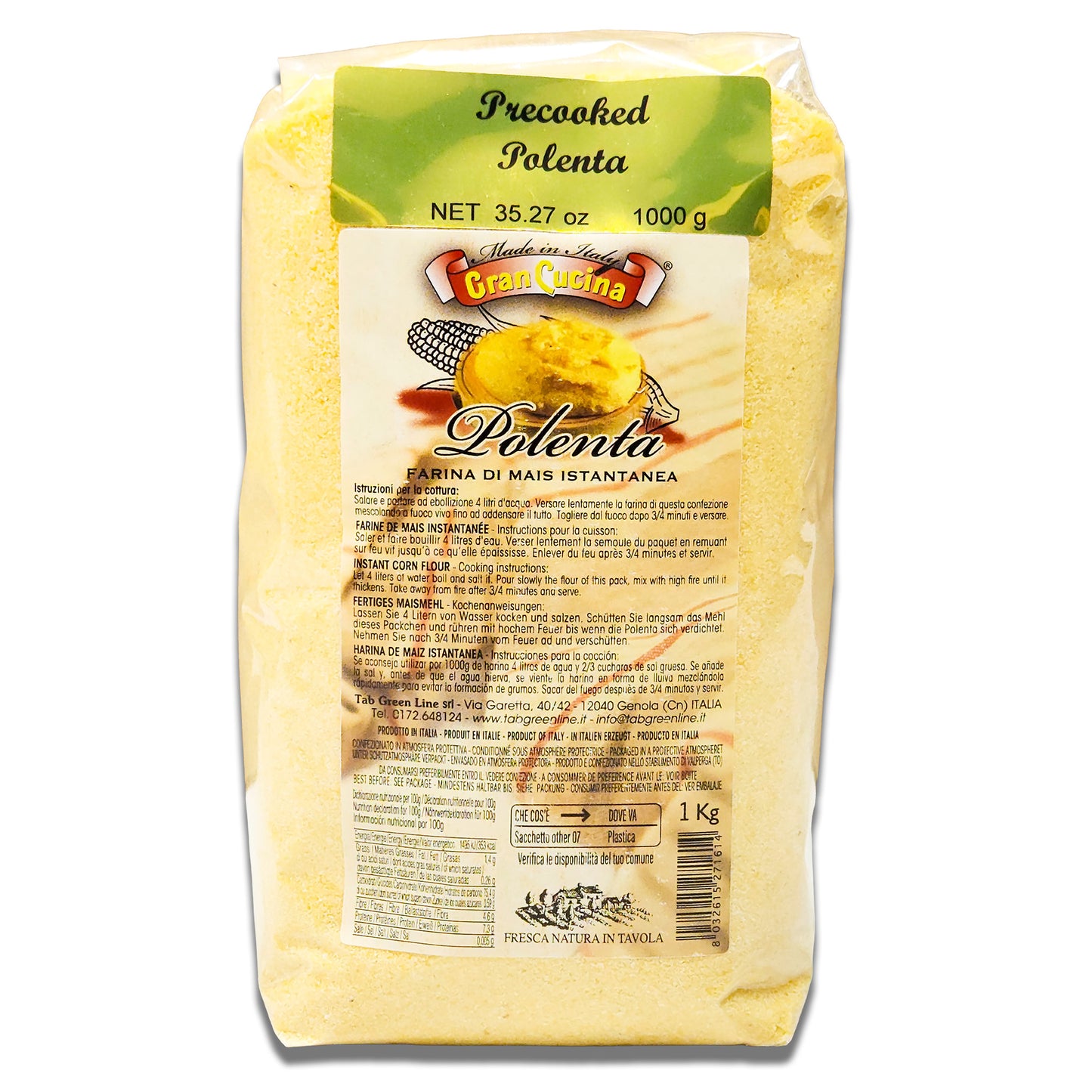 Gran Cucina Instant Precooked Polenta - (1KG/2.2lbs) - Authentic Italian Cornmeal for Creamy or Grilled Dishes