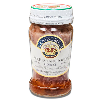 Agostino Recca Fillets of Anchovies in Olive Oil - Premium Italian Seafood, 90g Jar