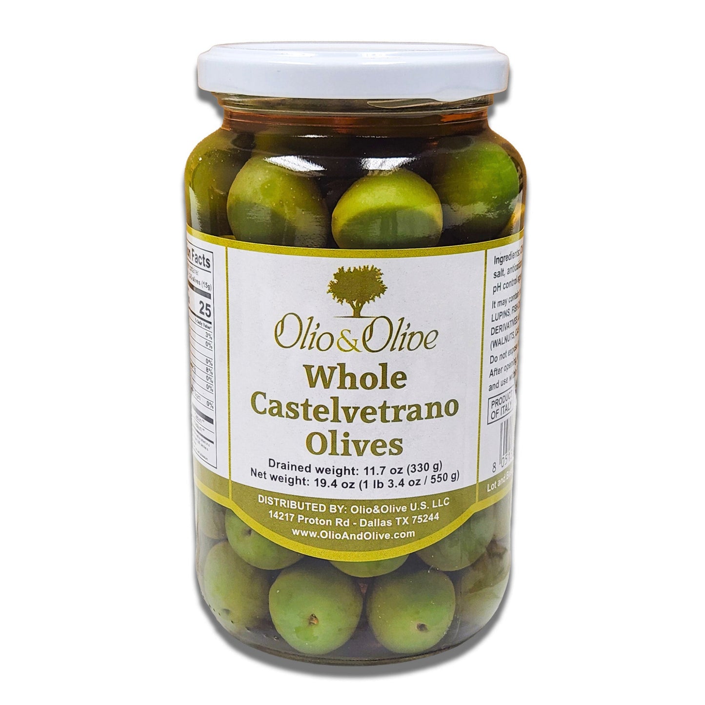 Italian Castelvetrano Green Olives - Whole and IN BRINE - Buttery and Tender Taste - Vibrant and Fresh Color - 11.7 oz (Drained weight)