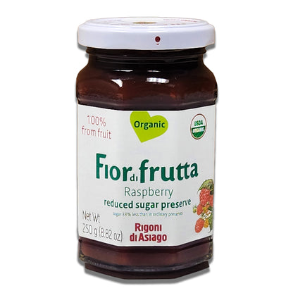 Rigoni di Asiago Organic Raspberry Fruit Spread - 100% Fruit, All-Natural Italian Jam, 8.82oz (250g) Jar