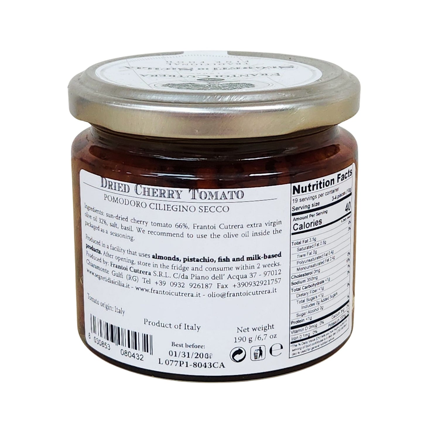 Segreti di Sicilia Dried Cherry Tomato in EVOO - 190gr by Frantoi Cutrera