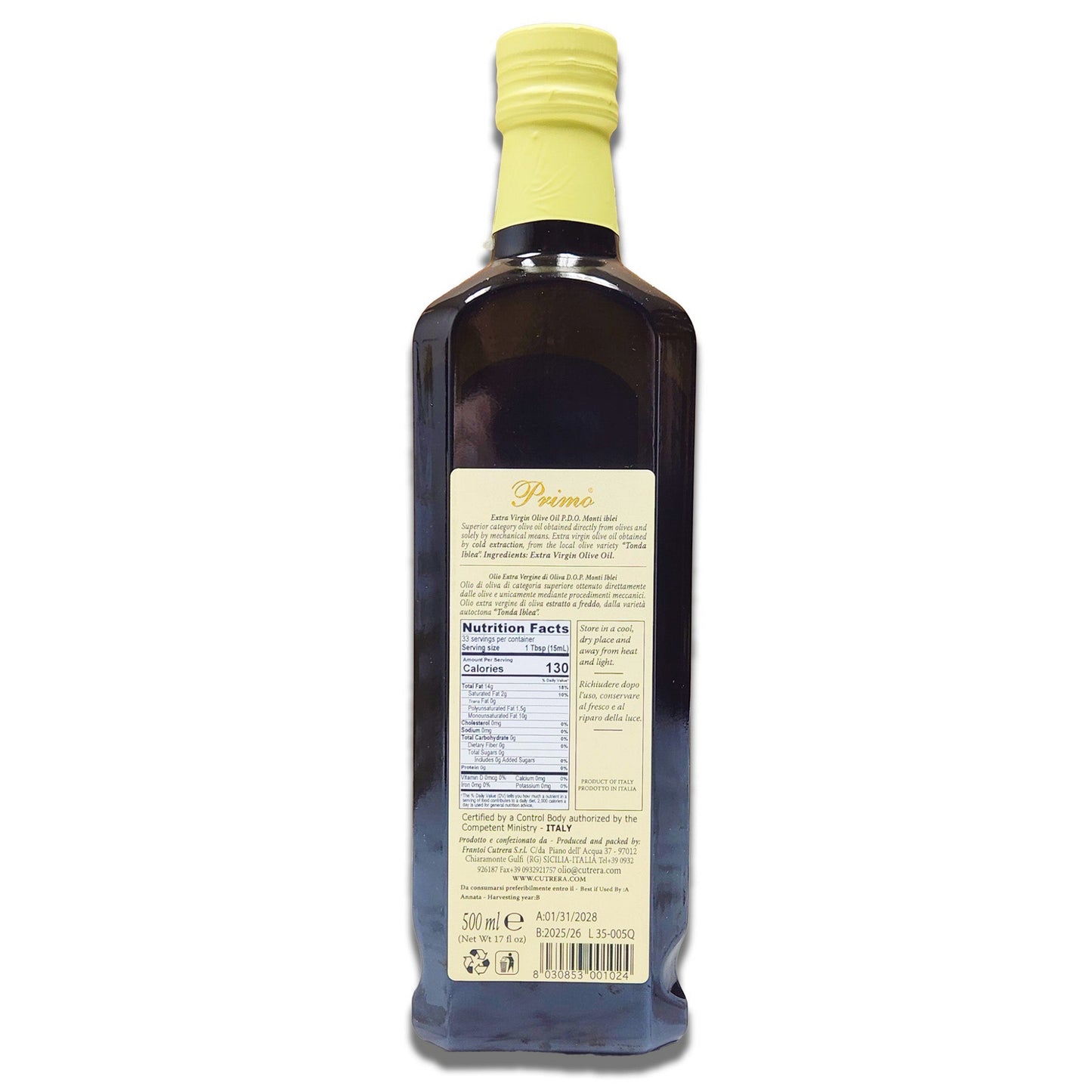 Frantoi Cutrera D.O.P. Monti Iblei Primo Extra Virgin Olive Oil - 500ml