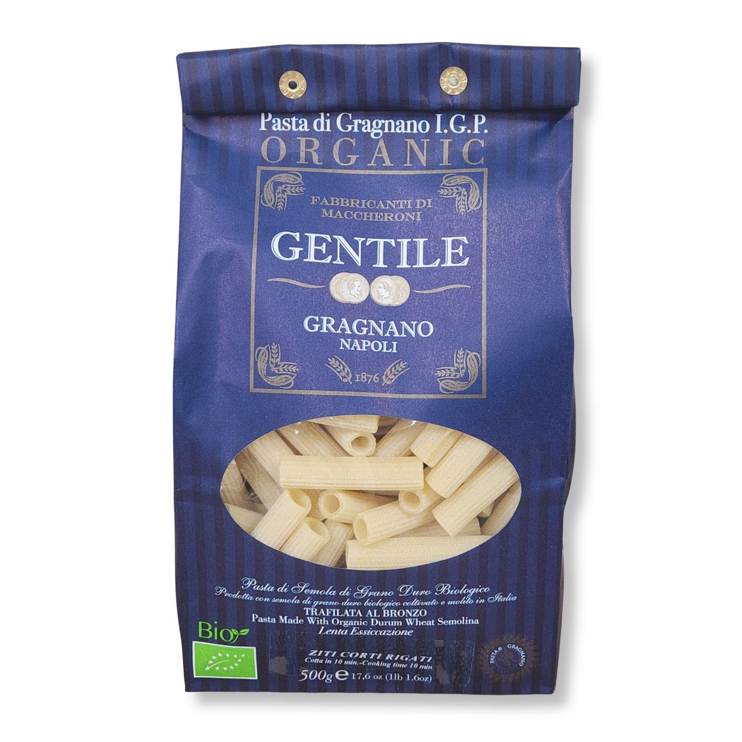Gentile Organic Ziti Corti Rigati Pasta di Gragnano I.G.P. – 17.6 oz (500g)