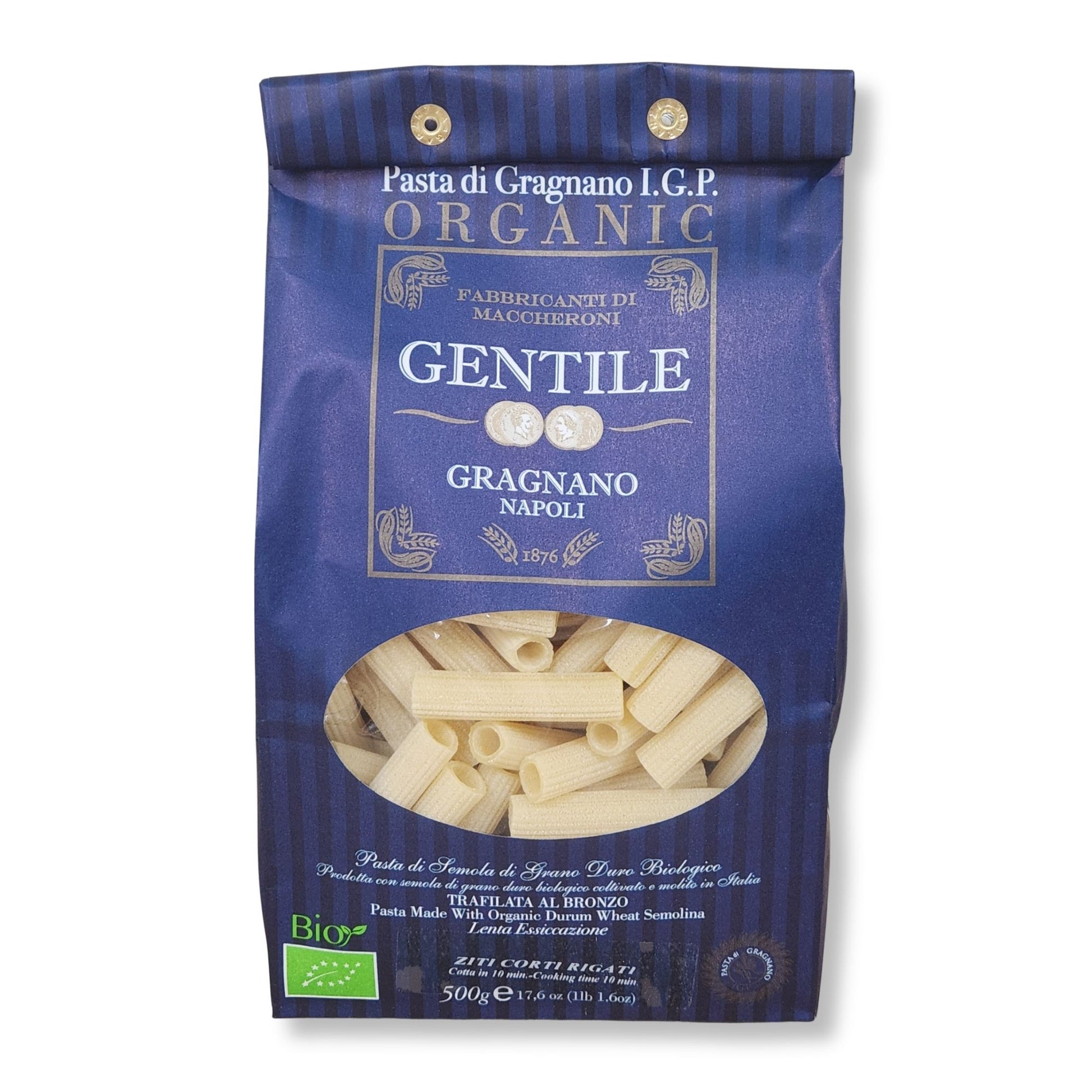 Gentile Organic Ziti Corti Rigati Pasta di Gragnano I.G.P. – 17.6 oz (500g)