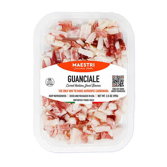 Maestri Italian Guanciale Strips 3.5oz - Authentic Italian Cured Pork Jowl for Carbonara & Amatriciana