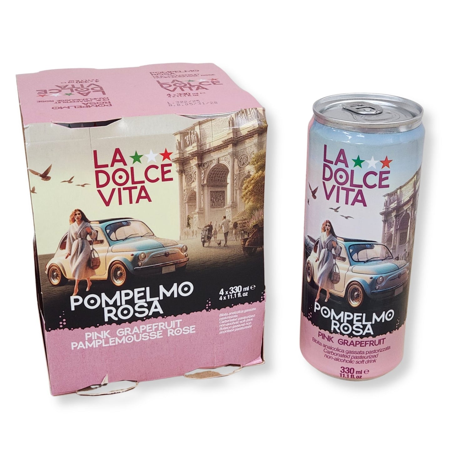 La Dolce Vita Pompelmo Rosa (Pink Grapefruit) Soda – 11.1 fl oz (330ml) | 4 Pack