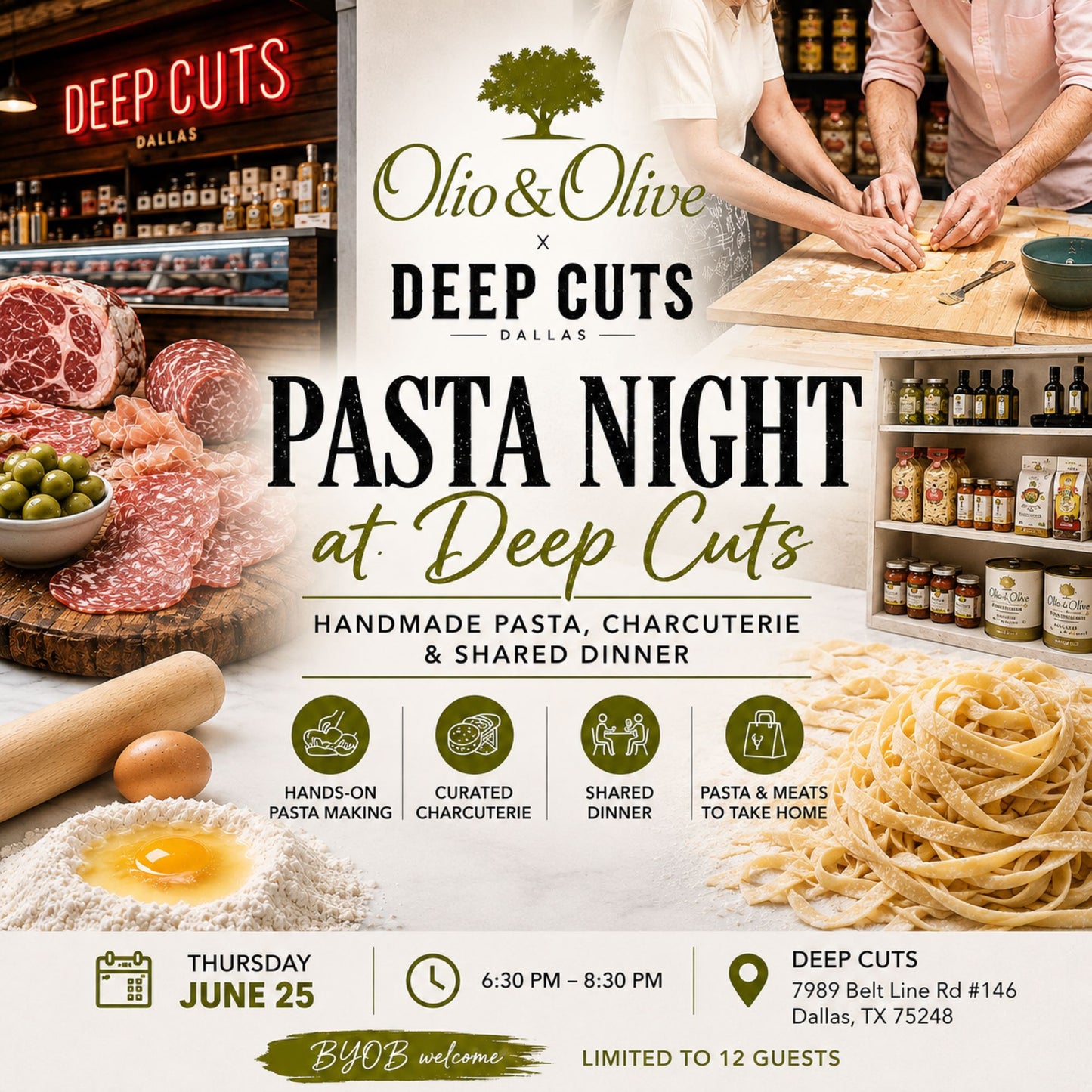 Pasta Night at Deep Cuts Dallas - Handmade Tagliatelle, Charcuterie & Texas Craftsmanship - Third Date Added - Thursday June 25 at 6.30PM