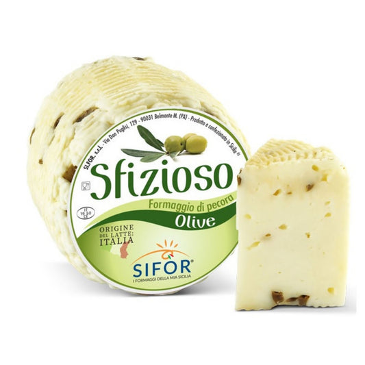 Sifor Pecorino Sfizioso Olive – Fresh Sheep's Milk Cheese with Olives (1 lb Wheel)