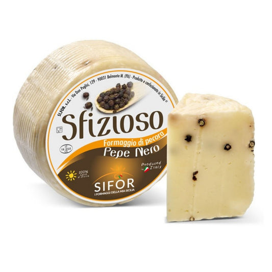 Sifor Pecorino Sfizioso Pepe Nero – Fresh Sheep's Milk Cheese with Black Pepper (1 lb Wheel)