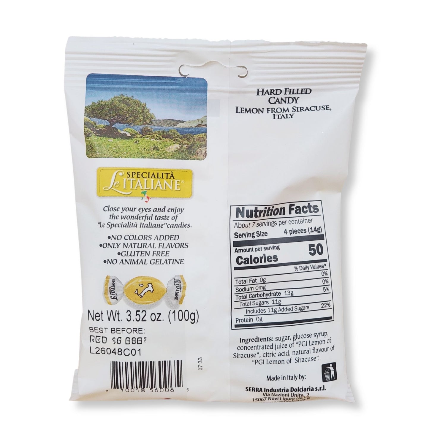 Serra Specialità Le Italiane Lemon from Siracusa Filled Hard Candy – 3.5 oz (100g)